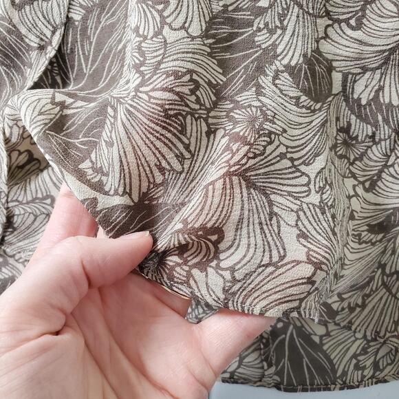 Whimsy Fairy Silk Wrap Dress Womens 8 Brown Leaf Sheer V Neck Maxi Short Sleeve - Picture 5 of 10